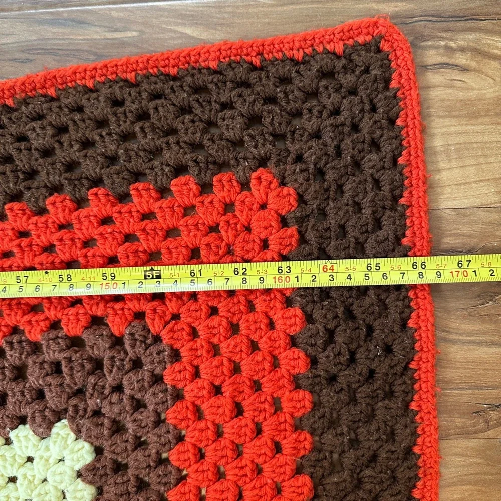 Vintage Granny Square Crochet Blanket Afghan Throw Retro Brown‎ Handmade 68x66